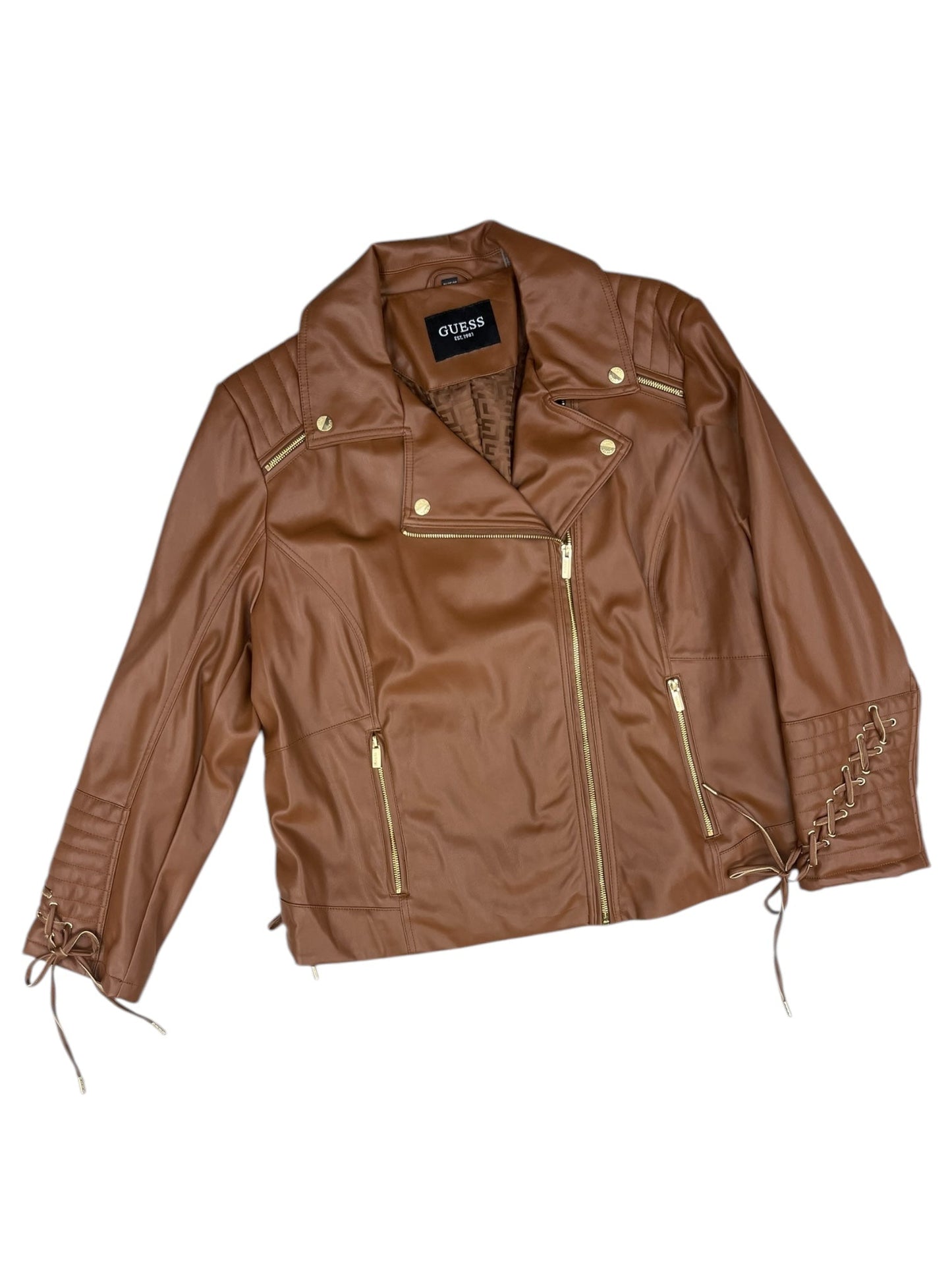 Jacket Leather By Guess In Brown, Size: 3x