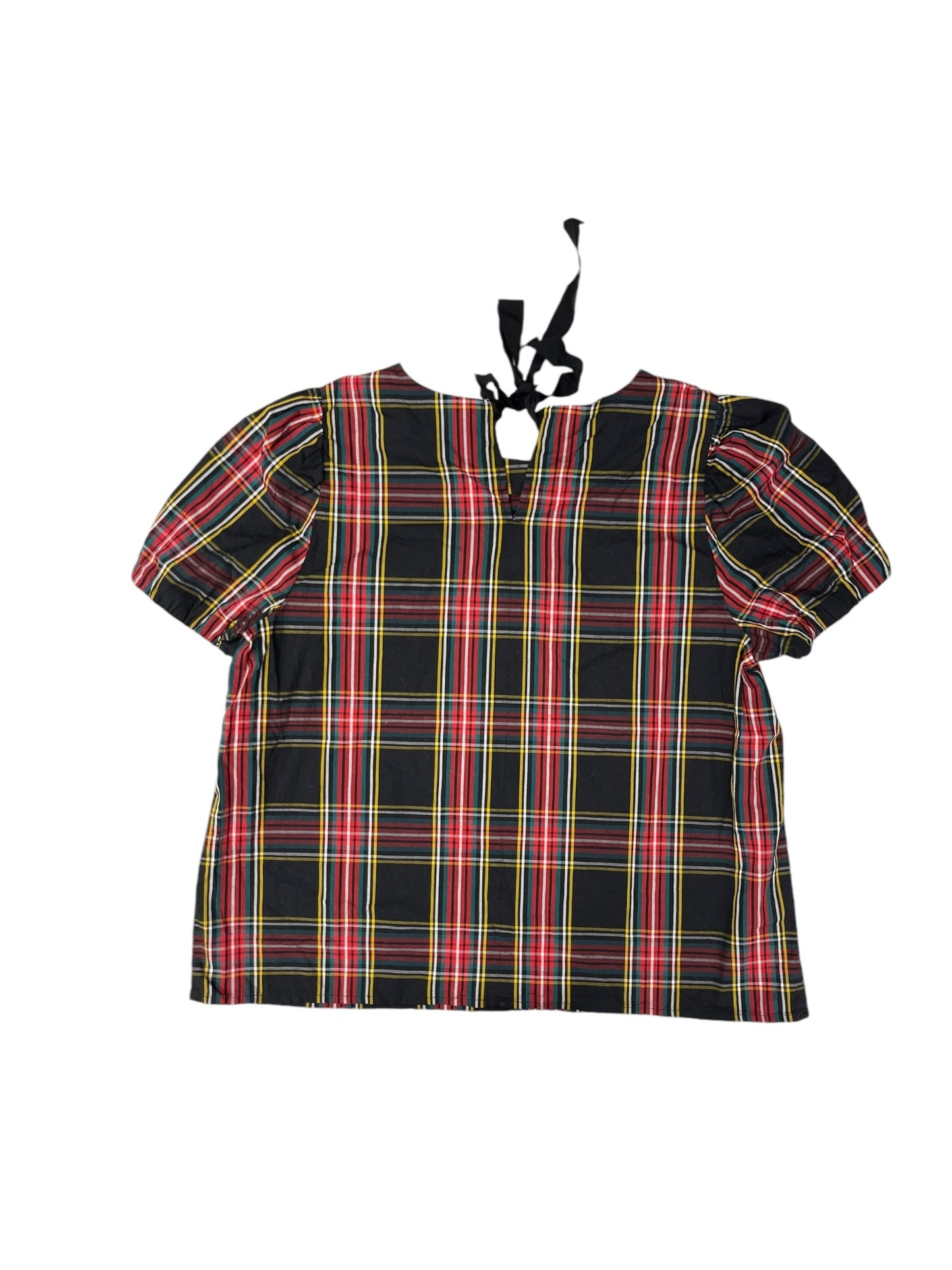 Top Short Sleeve By J. Crew In Plaid Pattern, Size: L