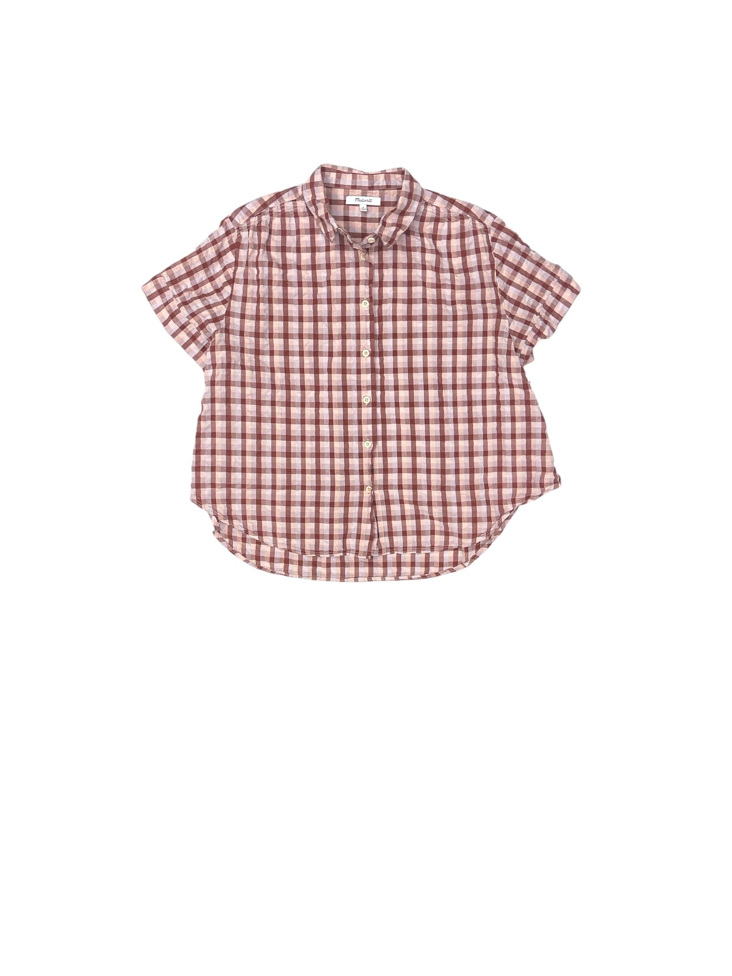 Top Short Sleeve By Madewell In Plaid Pattern, Size: M