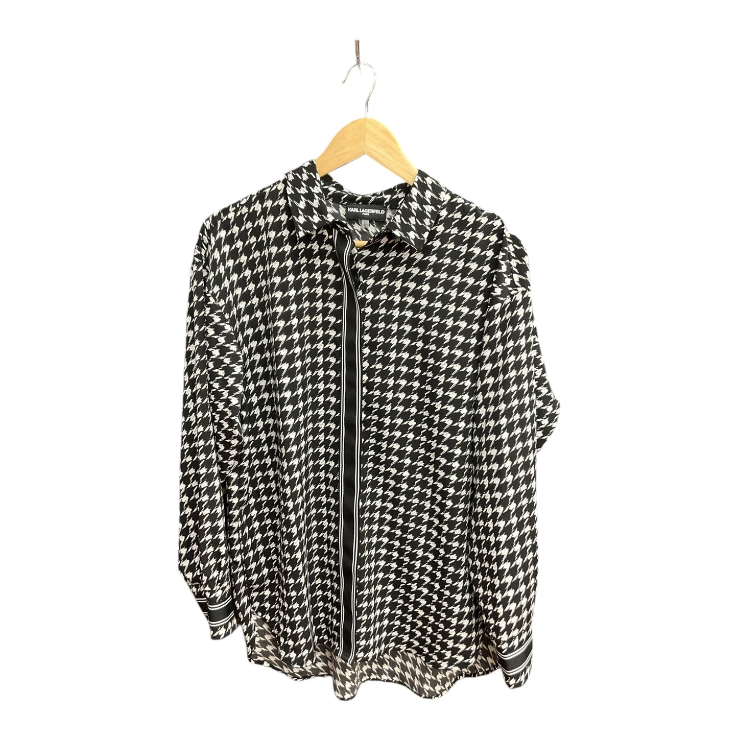 Blouse Long Sleeve By Karl Lagerfeld In Black & White, Size: M