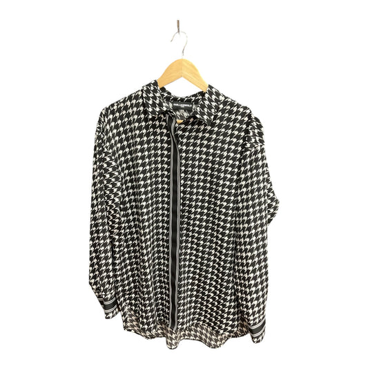 Blouse Long Sleeve By Karl Lagerfeld In Black & White, Size: M