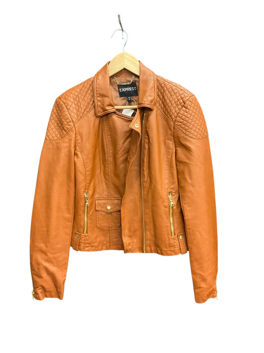 Jacket Moto Leather By Express In Brown, Size: M