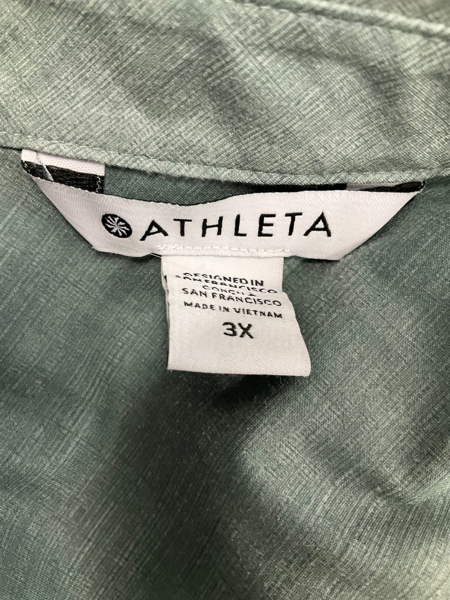 Green Athletic Top Long Sleeve Collar Athleta, Size 3x