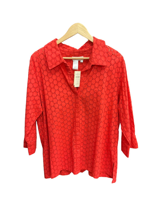 Blouse 3/4 Sleeve By Coldwater Creek In Red, Size: 2x