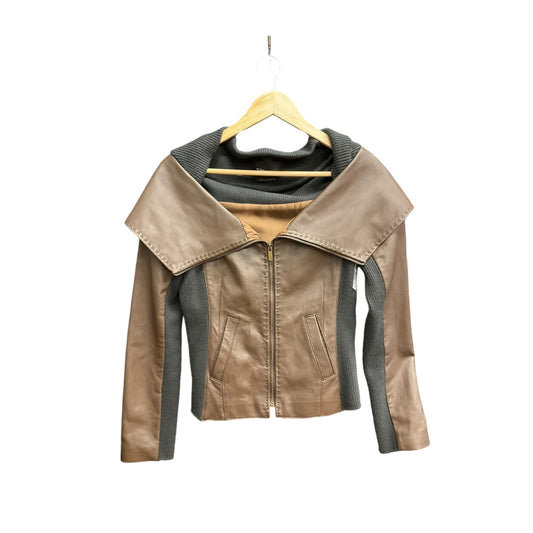 Jacket Moto Leather By Bcbgmaxazria In Black & Brown, Size: S