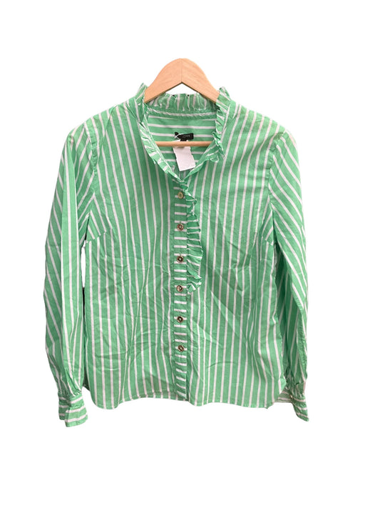 Green & White Blouse Long Sleeve Talbots, Size M