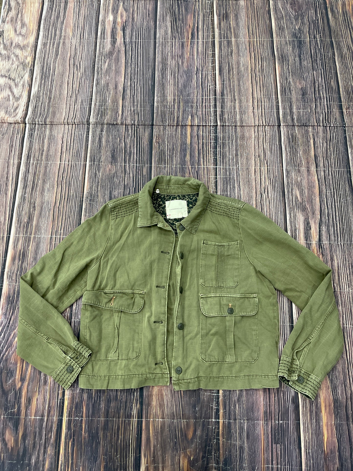 Jacket Moto By Anthropologie In Green, Size: L