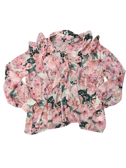 Blouse Long Sleeve By Express In Floral Print, Size: Xl