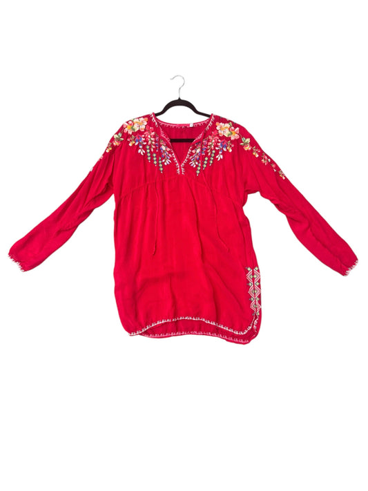 Tunic 3/4 Sleeve By Johnny Was In Red, Size: 10