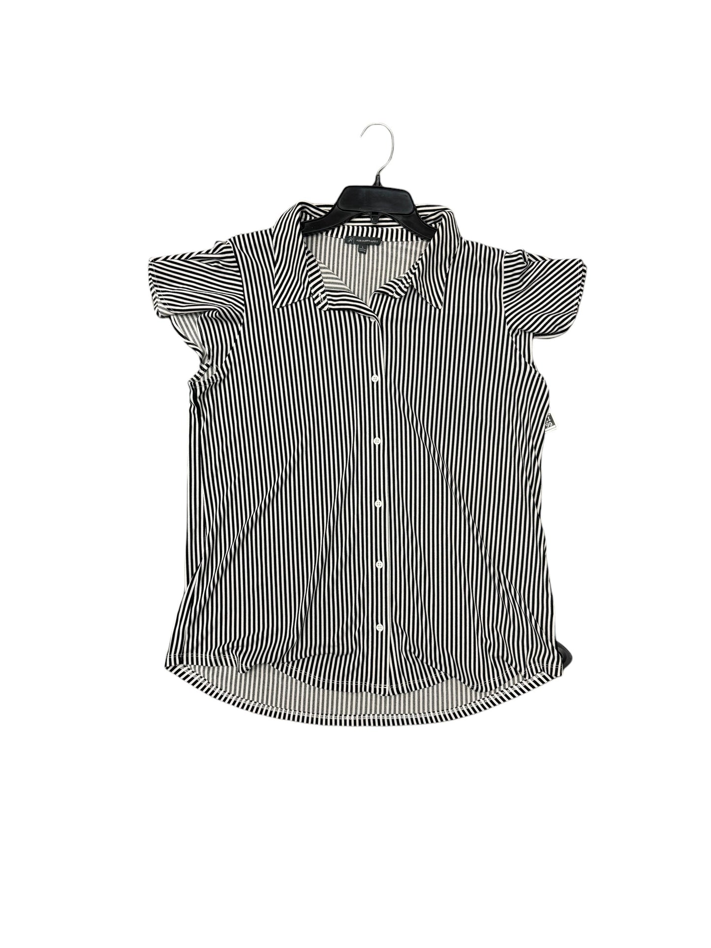 Blouse Short Sleeve By Adrianna Papell In Black & White, Size: L