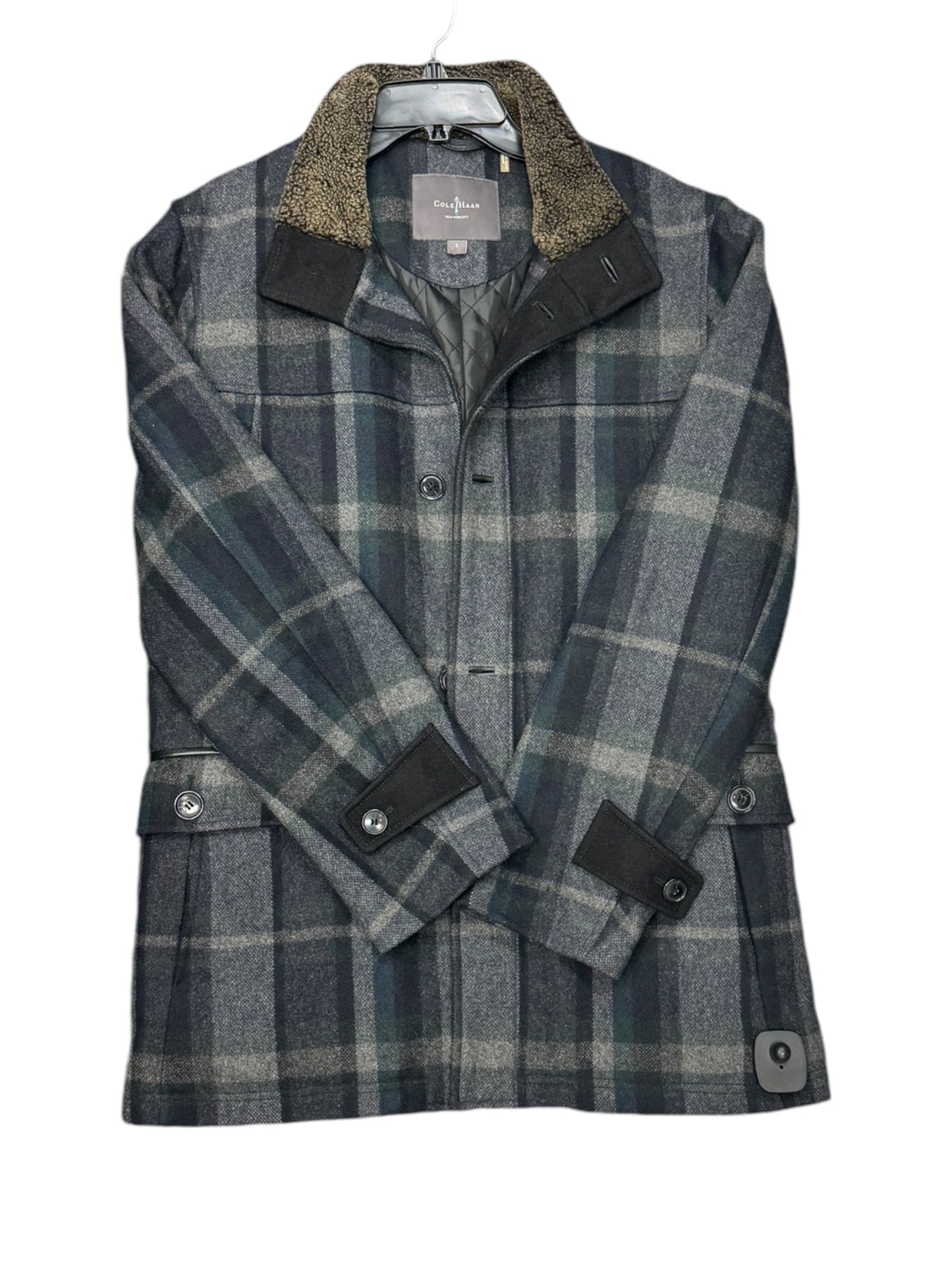 Coat Wool By Cole-haan In Plaid Pattern, Size: S