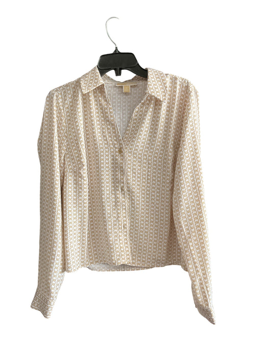 Top Long Sleeve Designer By Michael By Michael Kors In Tan & White, Size: M