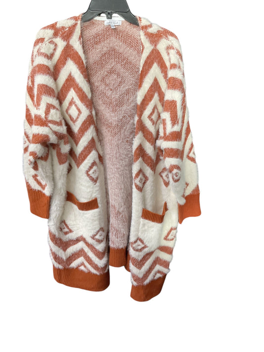 Sweater Cardigan By White Birch In Orange & White, Size: L