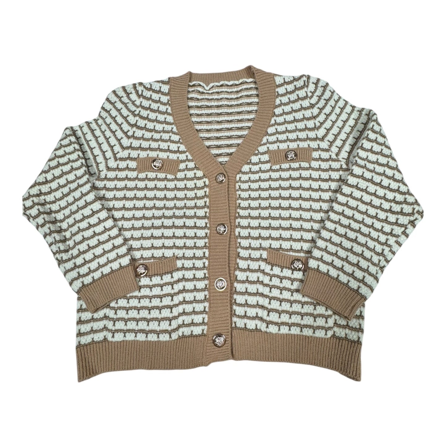 Sweater Cardigan By Cmc In Brown & Cream, Size: S