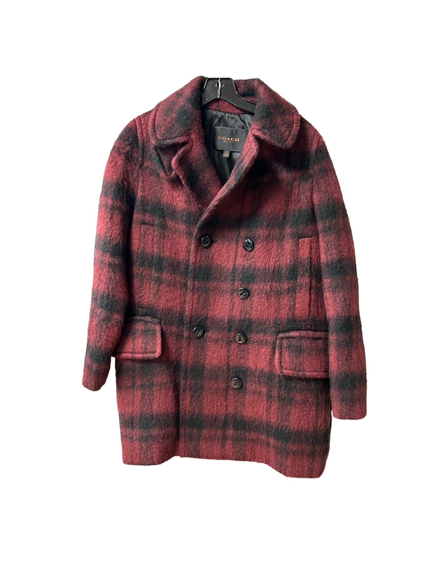 Coat Designer By Coach In Plaid Pattern, Size: M