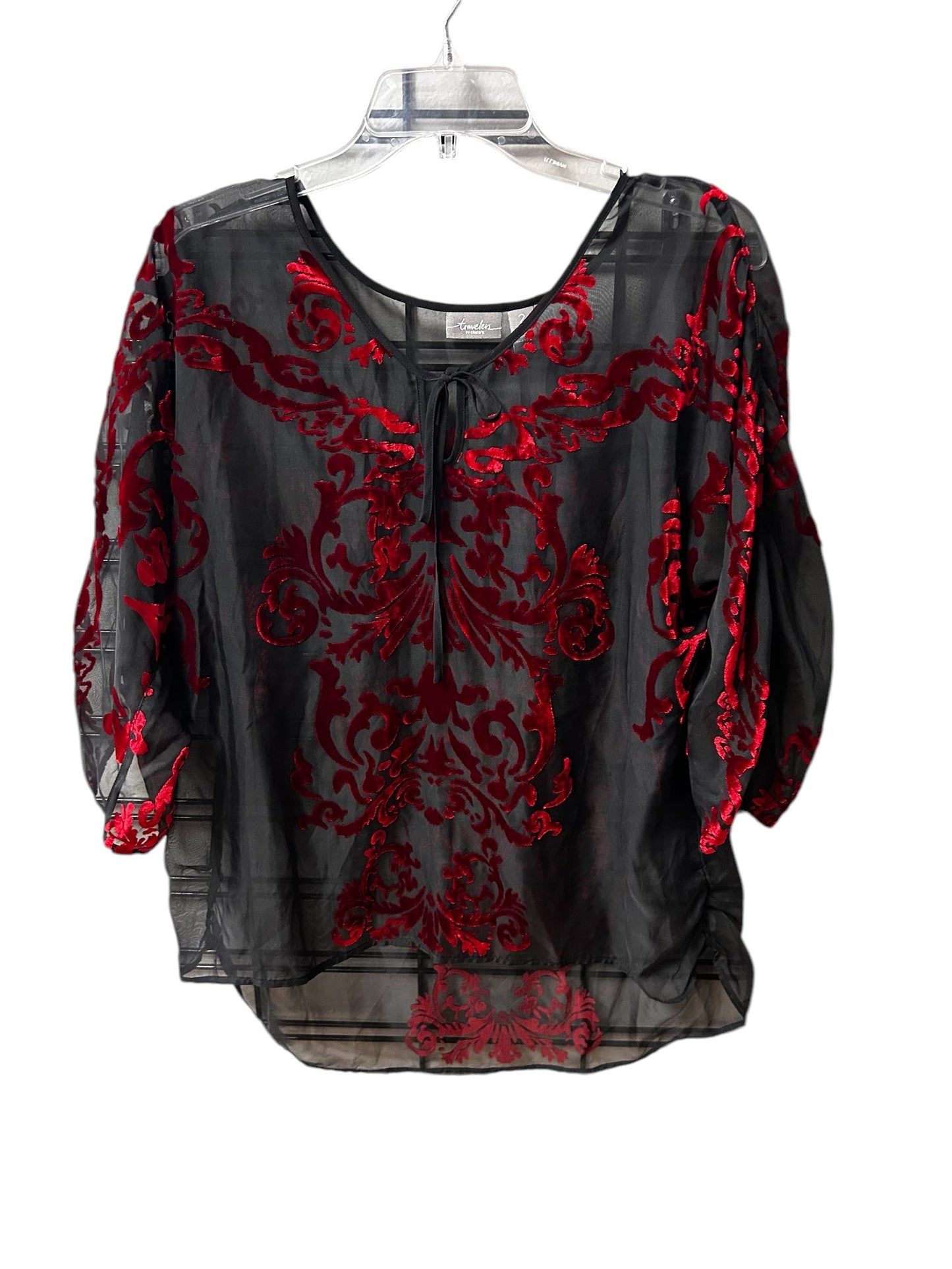 Top Long Sleeve By Chicos In Black & Red, Size: L