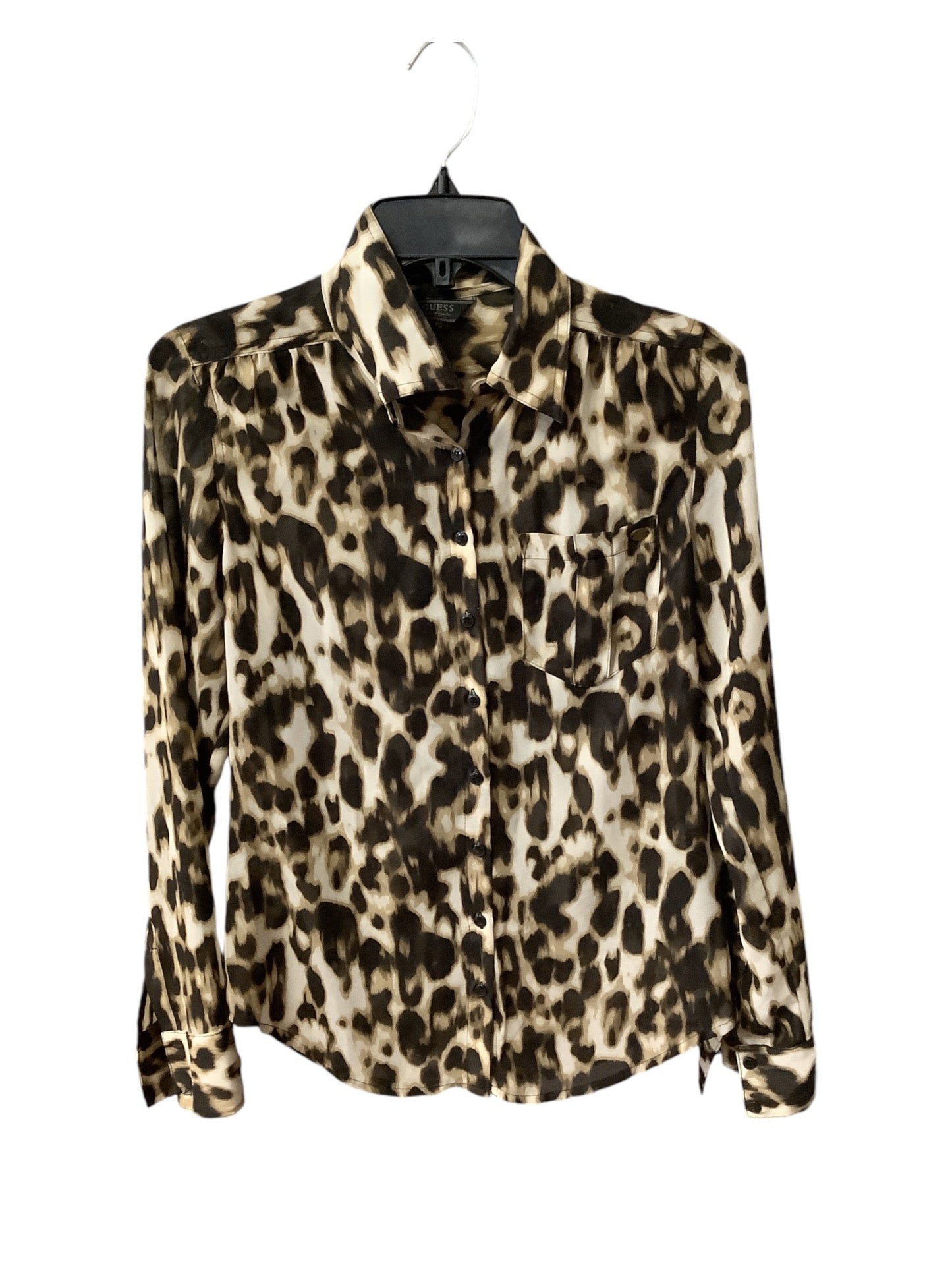 Top Long Sleeve By Guess In Animal Print, Size: Xs