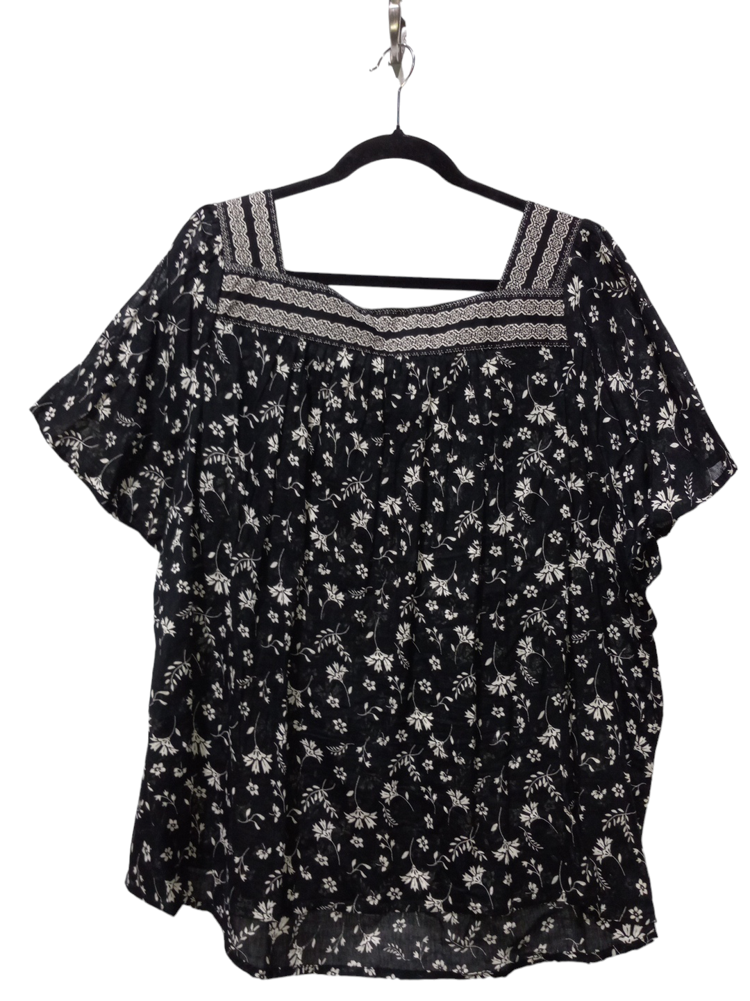 Black & Cream Blouse Short Sleeve Rebecca Malone, Size 3x