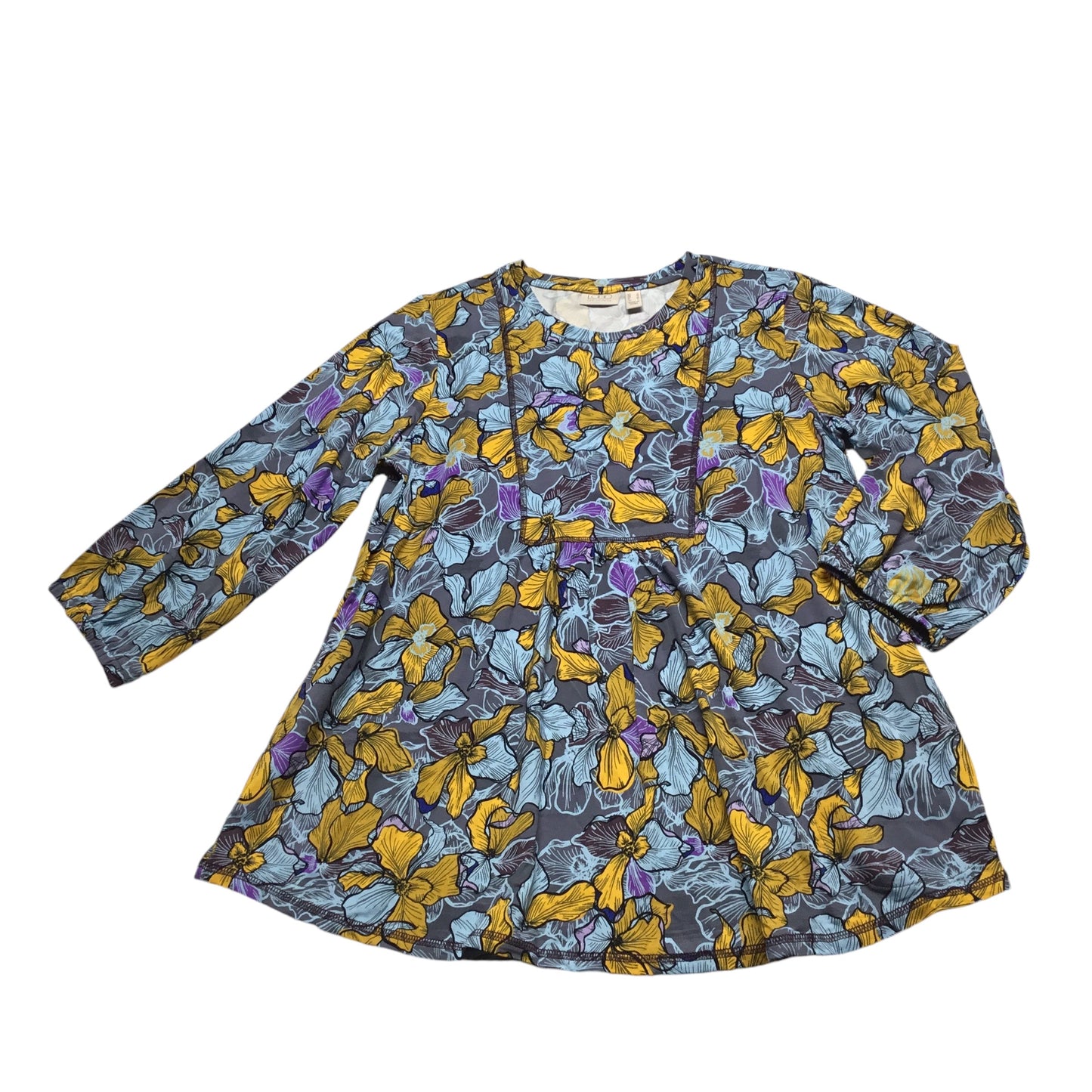 Top Long Sleeve By Logo In Blue & Yellow, Size: S