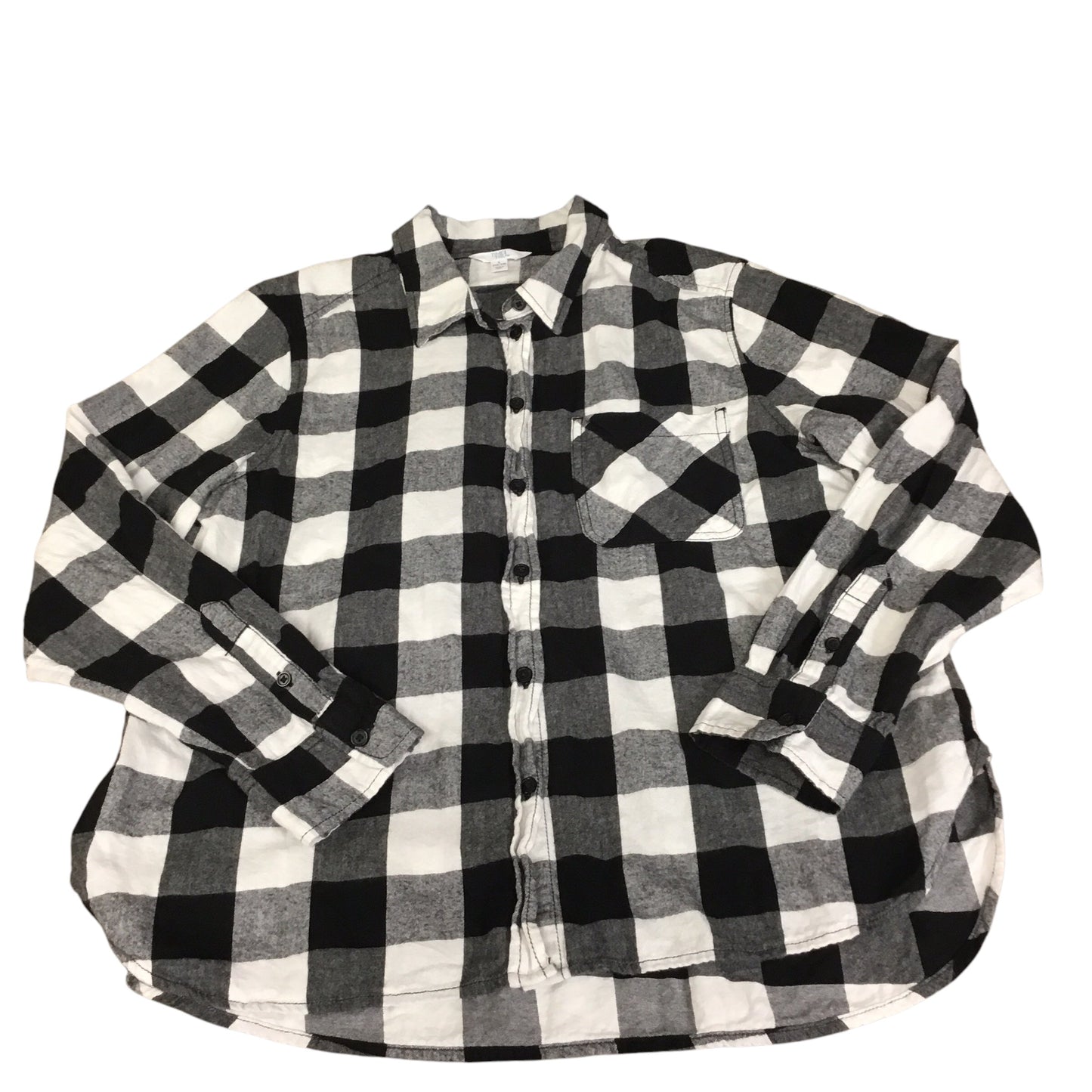 Top Long Sleeve Basic By Time And Tru In Plaid Pattern, Size: L