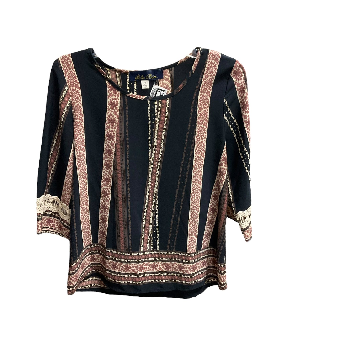 Top 3/4 Sleeve By Blue Rain In Black & Cream, Size: S