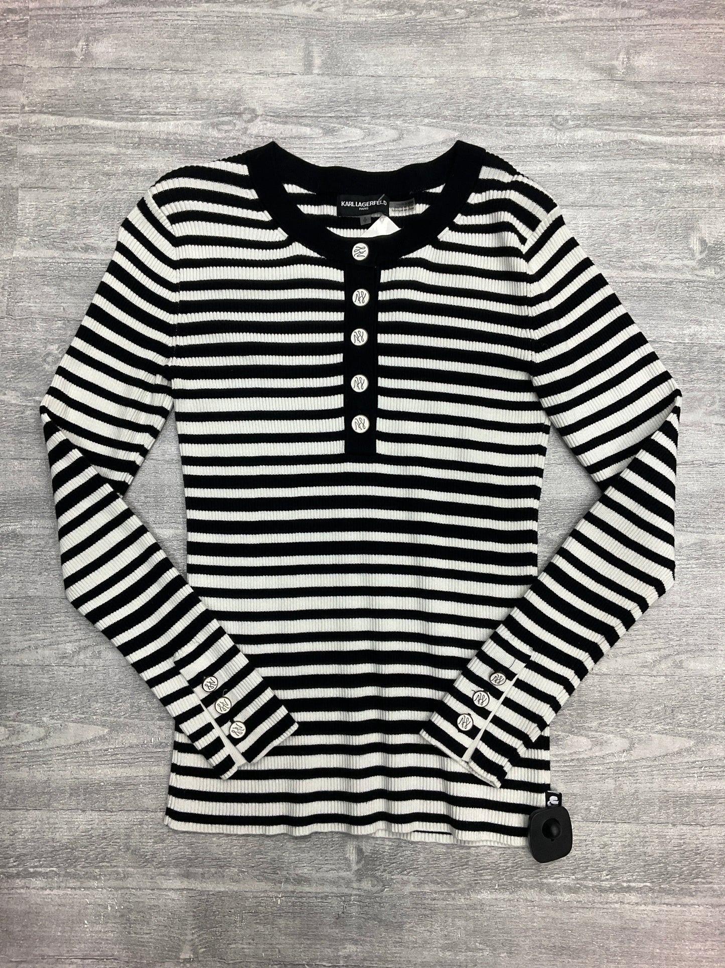 Top Long Sleeve Designer By Karl Lagerfeld In Striped Pattern, Size: S