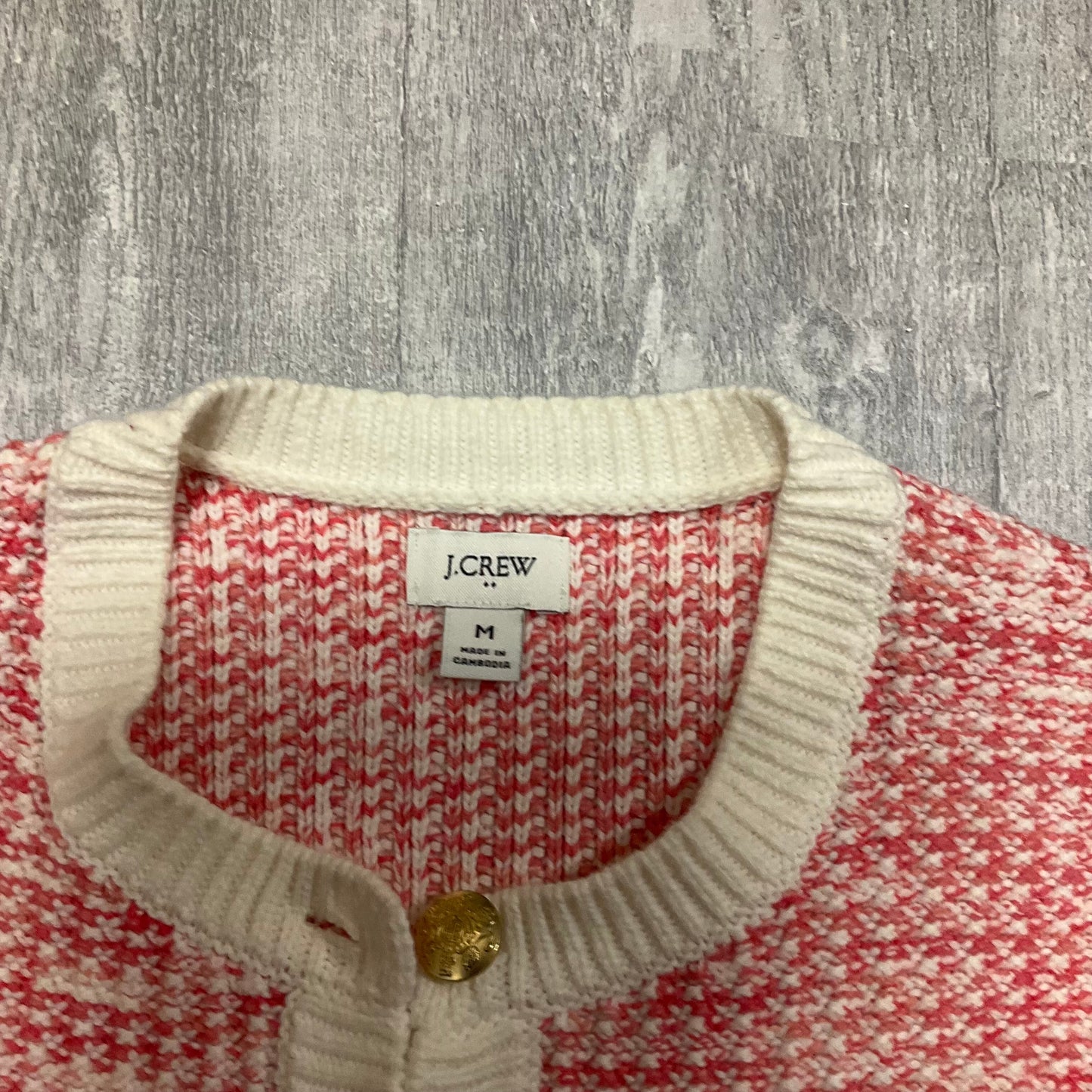 Sweater Cardigan By J. Crew In Pink & White, Size: M