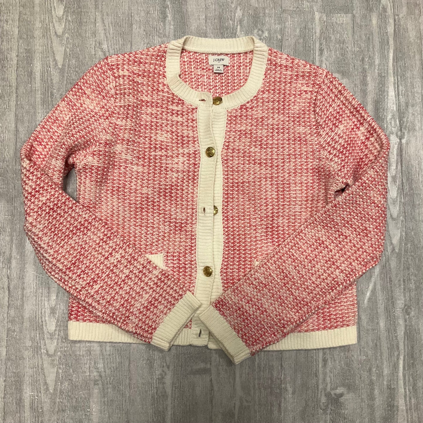 Sweater Cardigan By J. Crew In Pink & White, Size: M