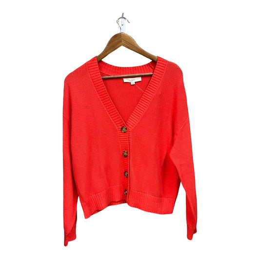 Sweater Cardigan By Loft In Orange, Size: L