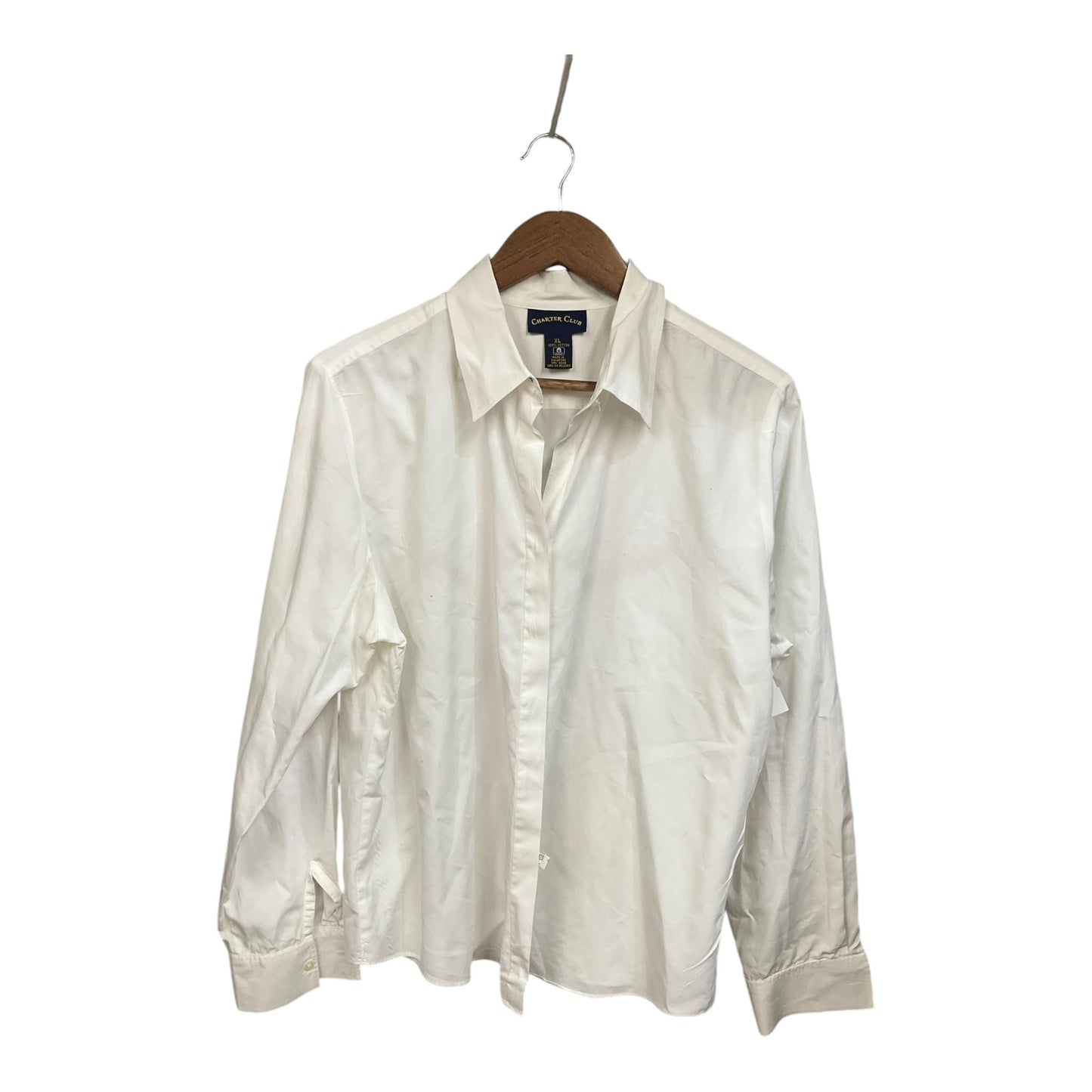 Blouse Long Sleeve By Charter Club In White, Size: Xl