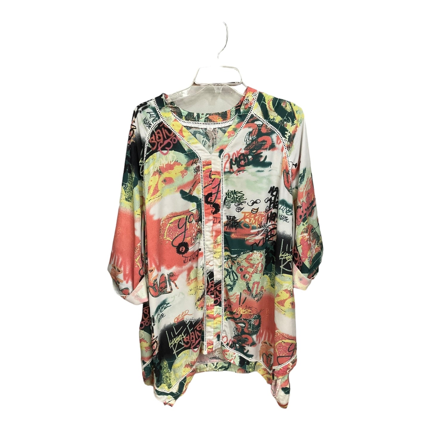 Multi-colored Blouse 3/4 Sleeve Melissa Mccarthy, Size 2x