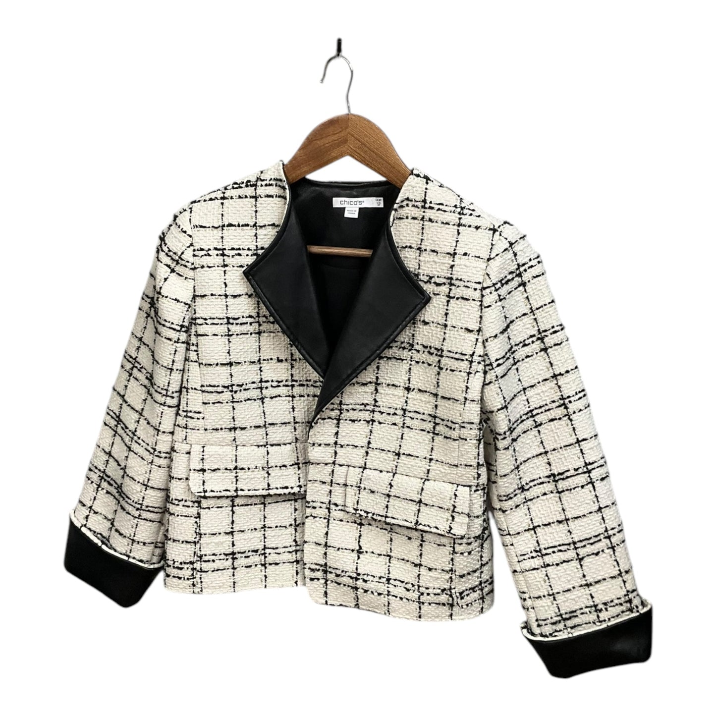 Blazer By Chicos In Black & White, Size: 0