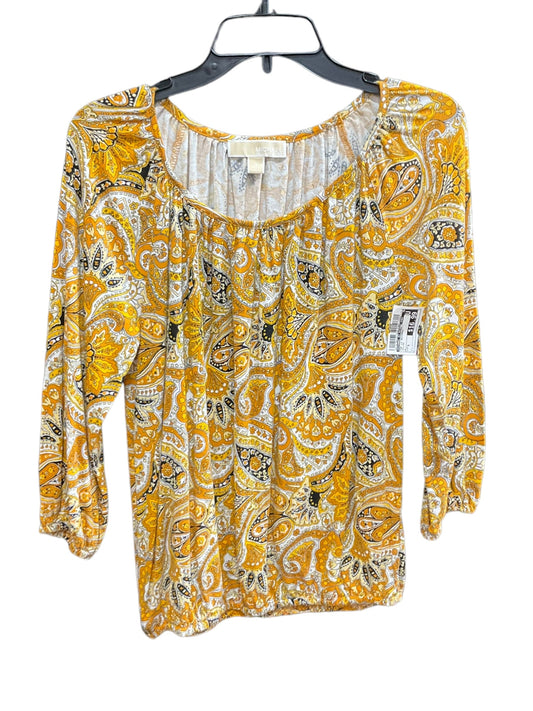 Yellow Top Long Sleeve Designer Michael By Michael Kors, Size S