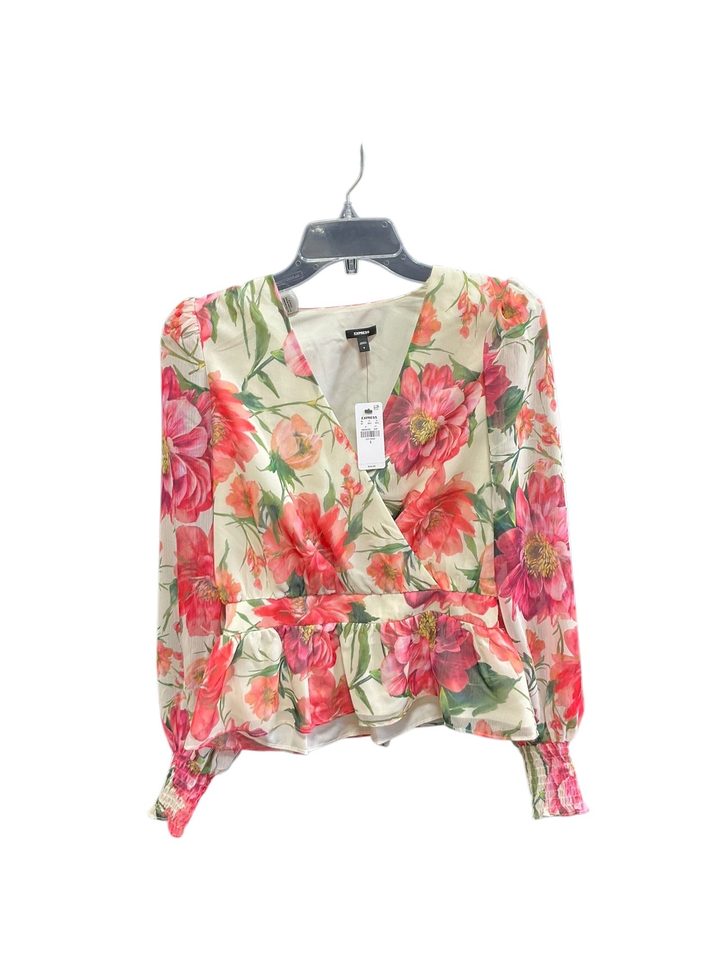 Top Long Sleeve By Express In Floral Print, Size: S