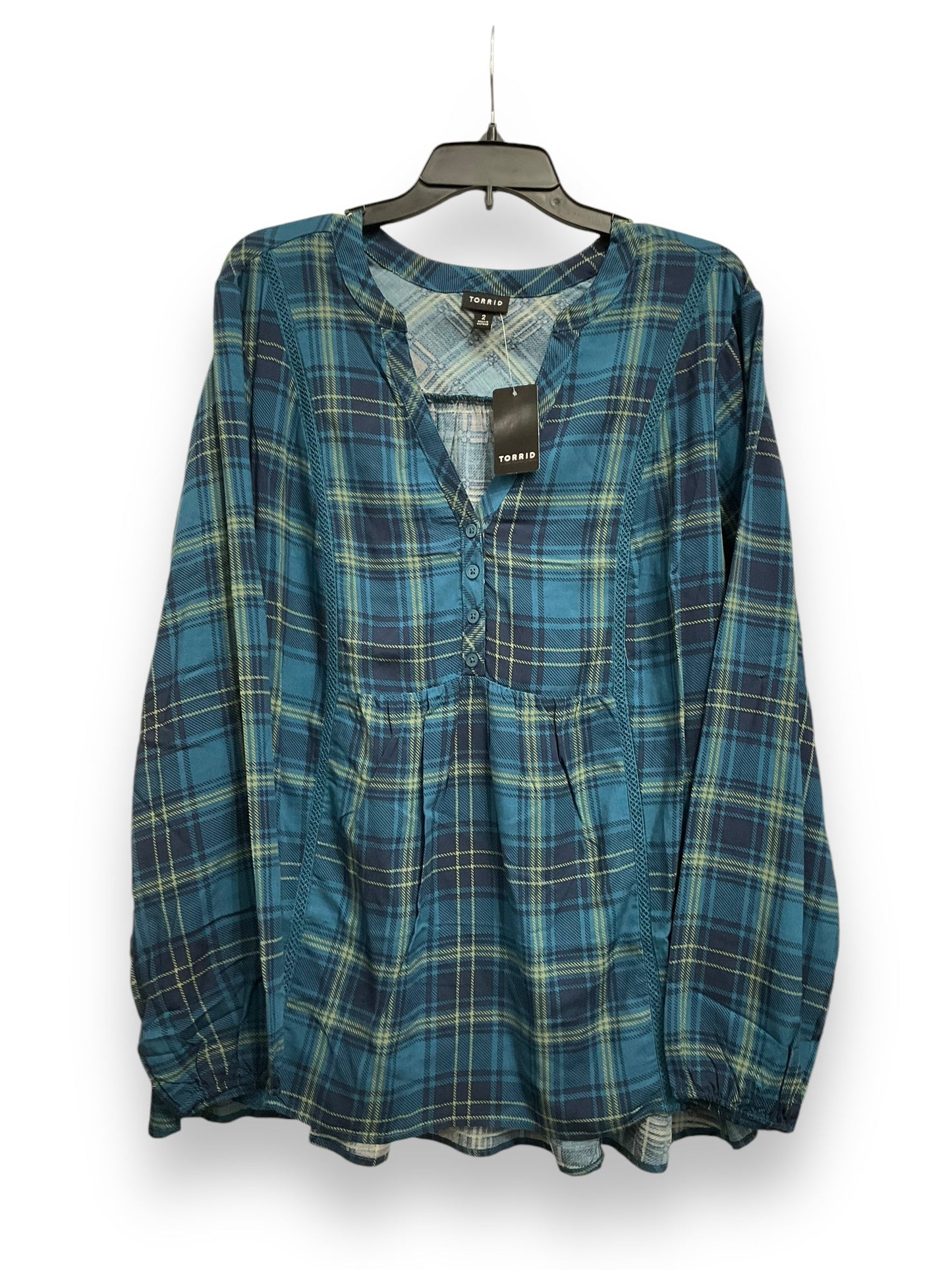 Top Long Sleeve By Torrid In Plaid Pattern, Size: 2x