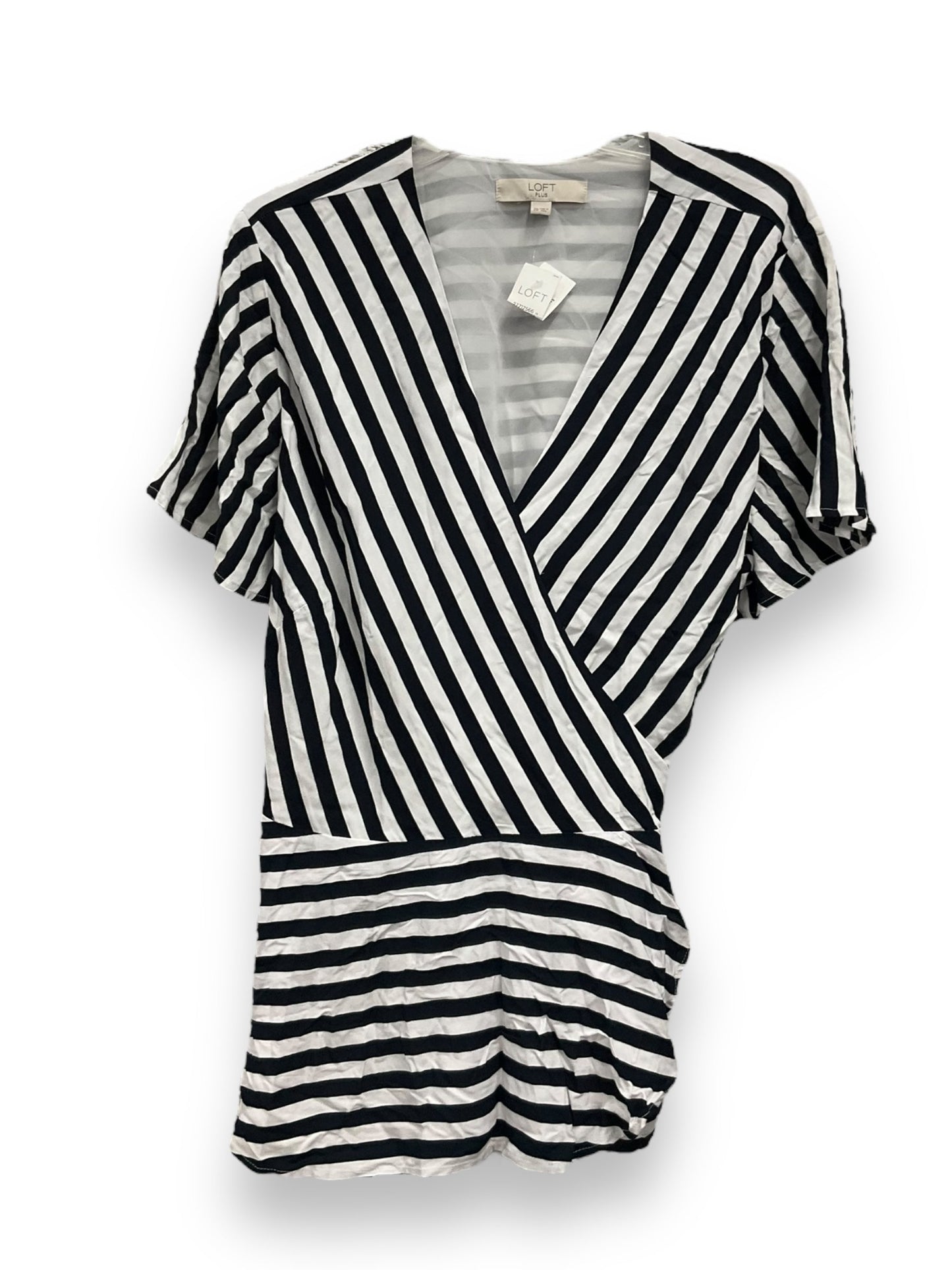 Striped Pattern Top Short Sleeve Loft, Size 2x