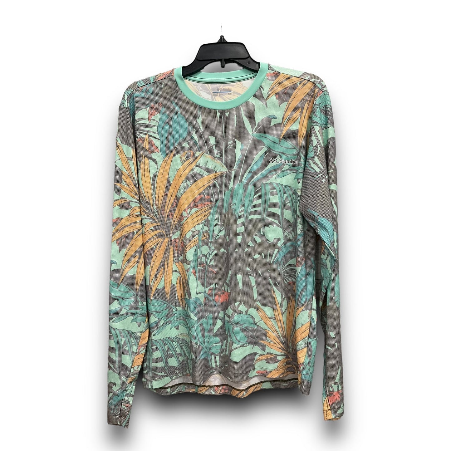 Tropical Print Athletic Top Long Sleeve Crewneck Columbia, Size M