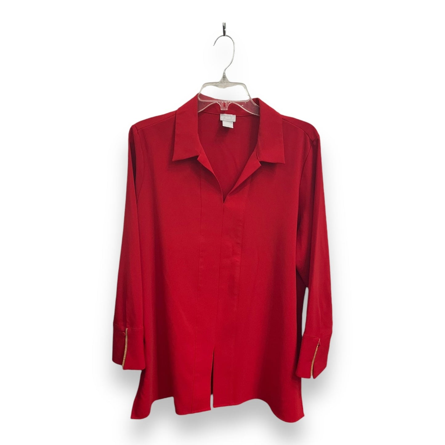 Blouse Long Sleeve By Chicos In Red, Size: Lp