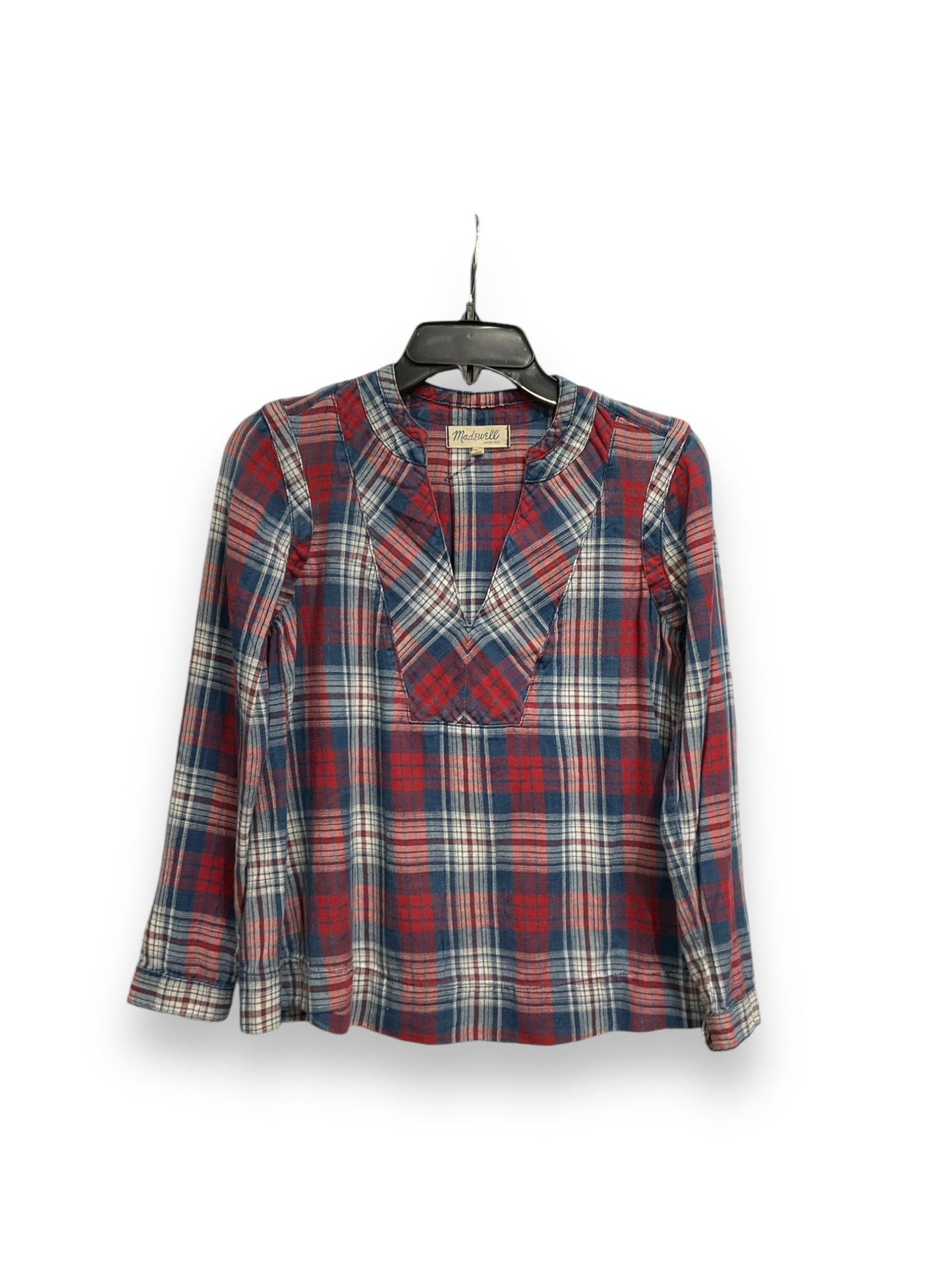 Top Long Sleeve By Madewell In Plaid Pattern, Size: Xs