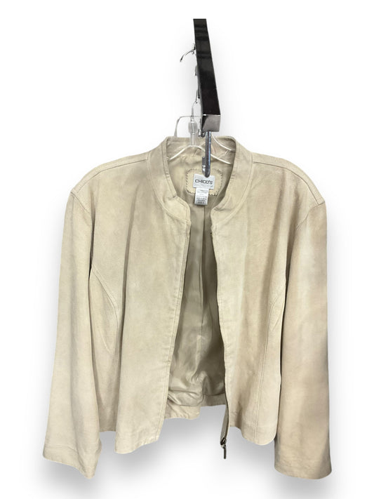 Jacket Moto Leather By Chicos In Cream, Size: L