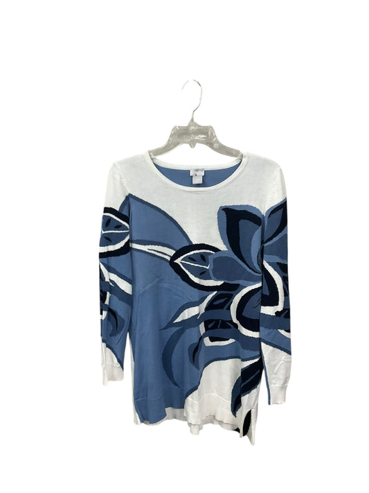 Top Long Sleeve By Chicos In Blue & White, Size: M