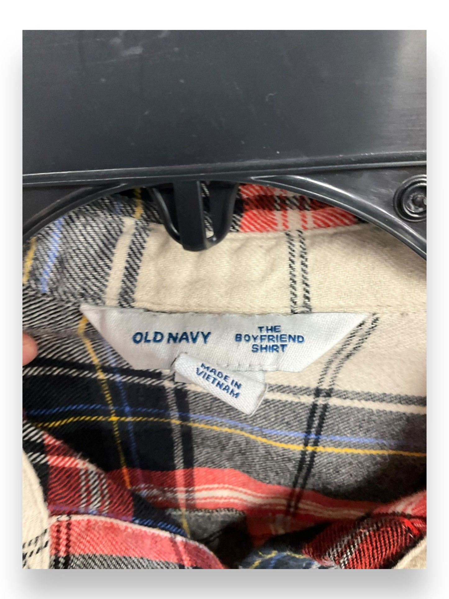 Blouse Long Sleeve By Old Navy In Plaid Pattern, Size: L