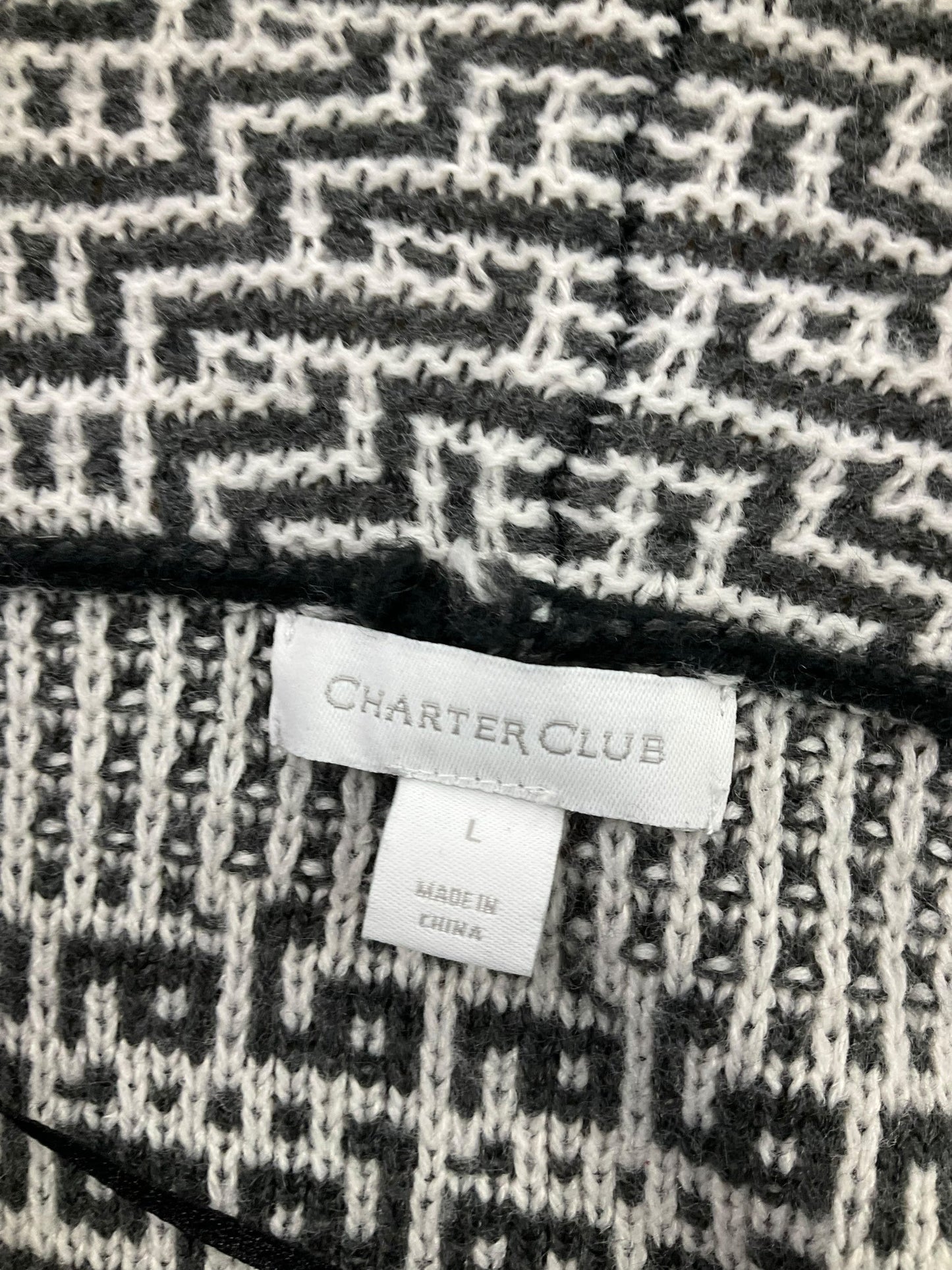 Sweater Cardigan By Charter Club In Black & White, Size: L