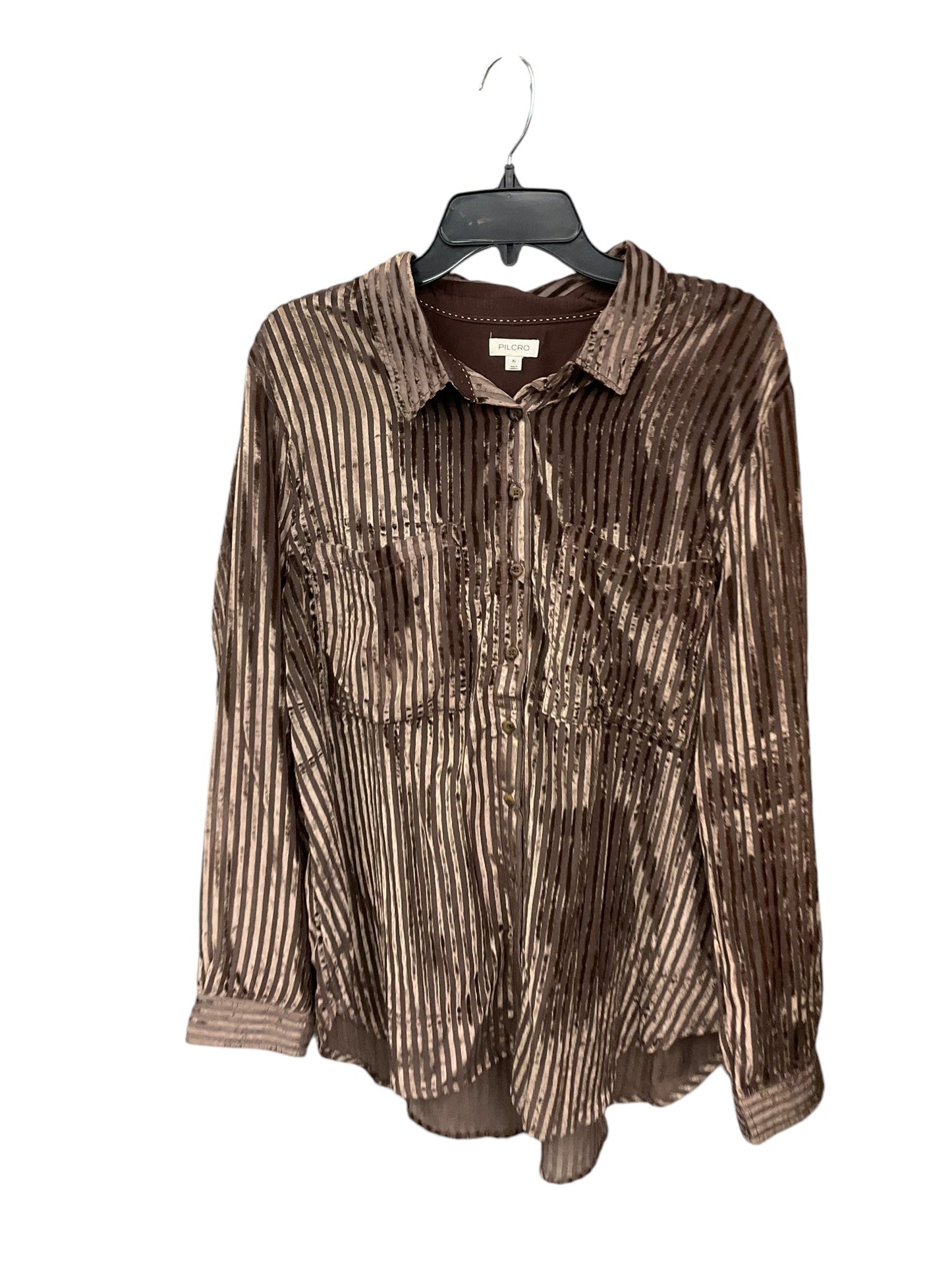 Blouse Long Sleeve By Pilcro In Brown, Size: Xl