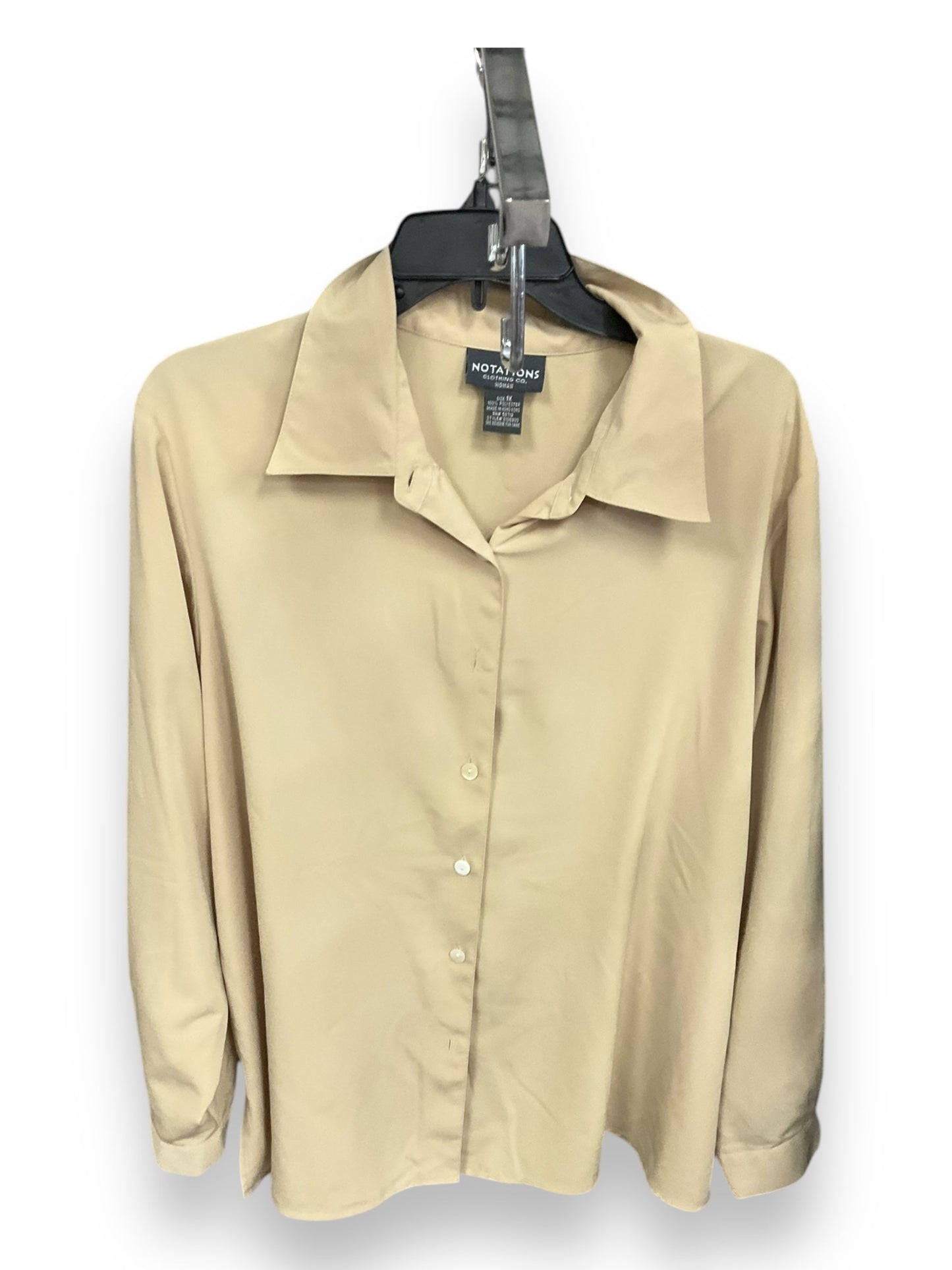 Top Long Sleeve By Notations In Tan, Size: 1x