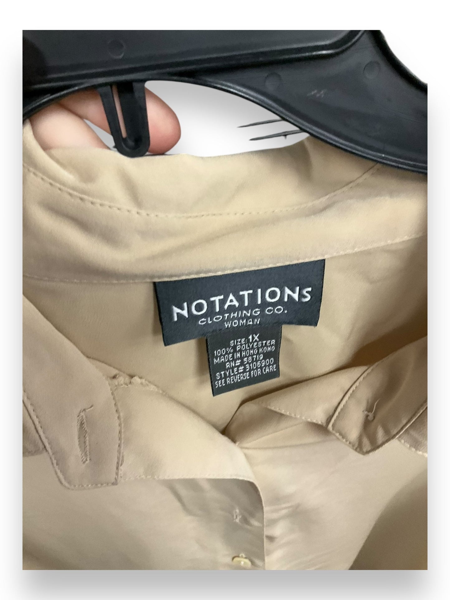 Top Long Sleeve By Notations In Tan, Size: 1x