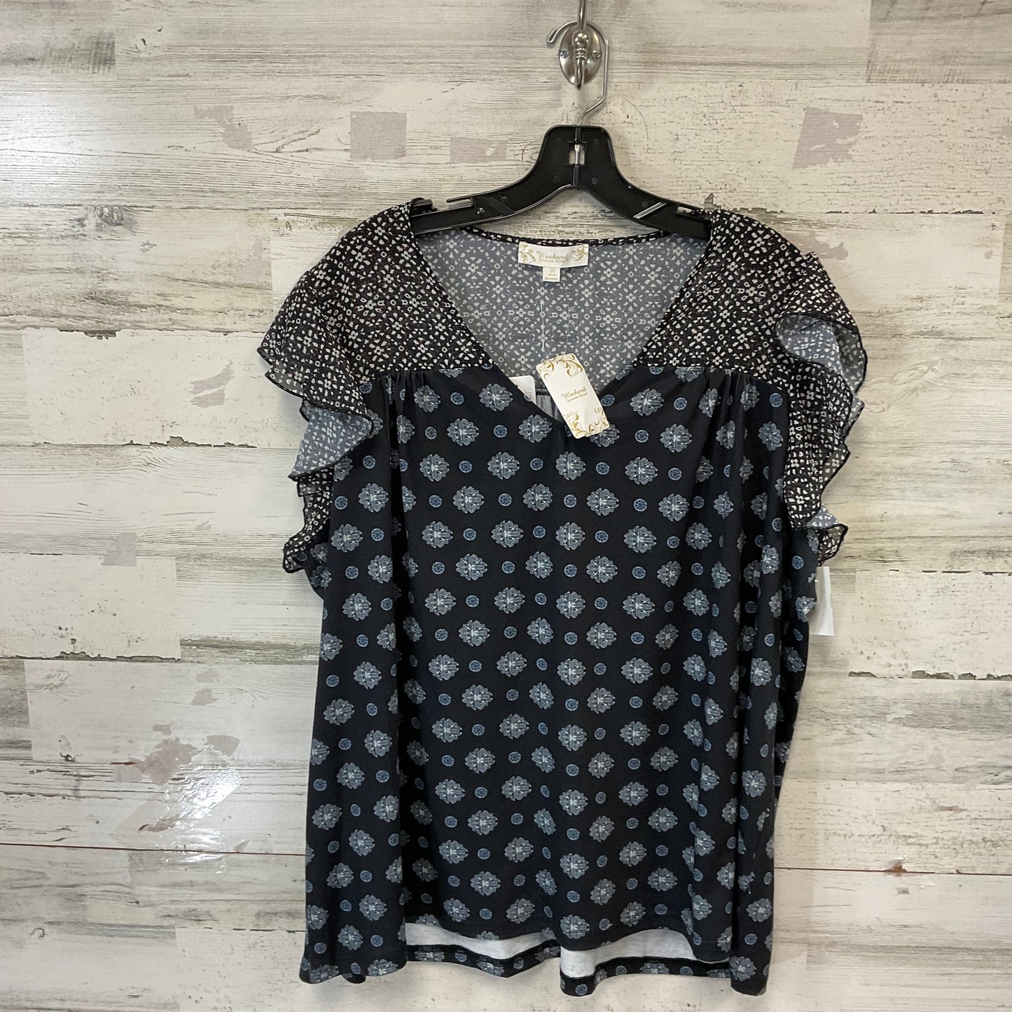 Top Short Sleeve By Suzanne Betro In Blue, Size: 2x