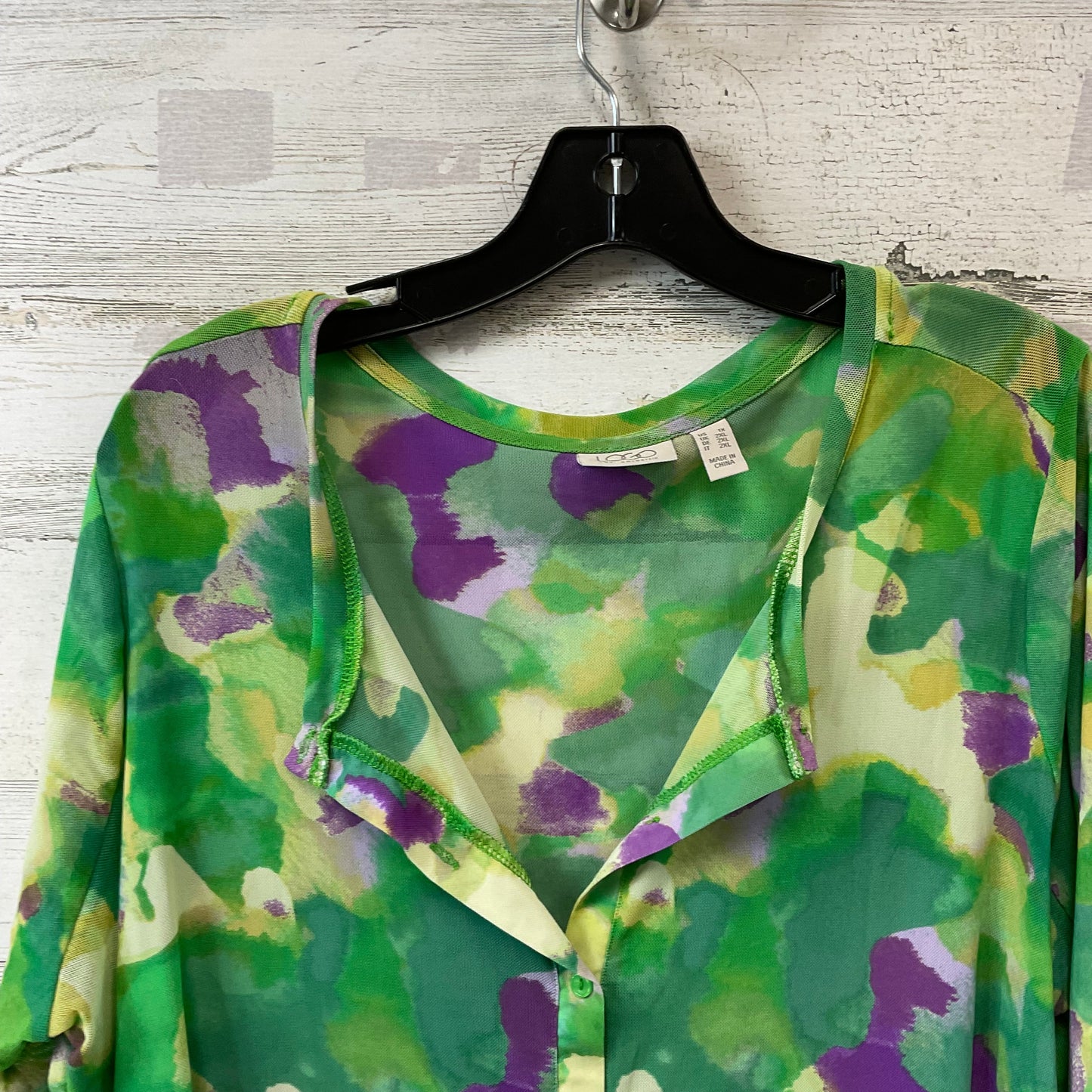 Blouse Long Sleeve By Logo In Green, Size: 1x