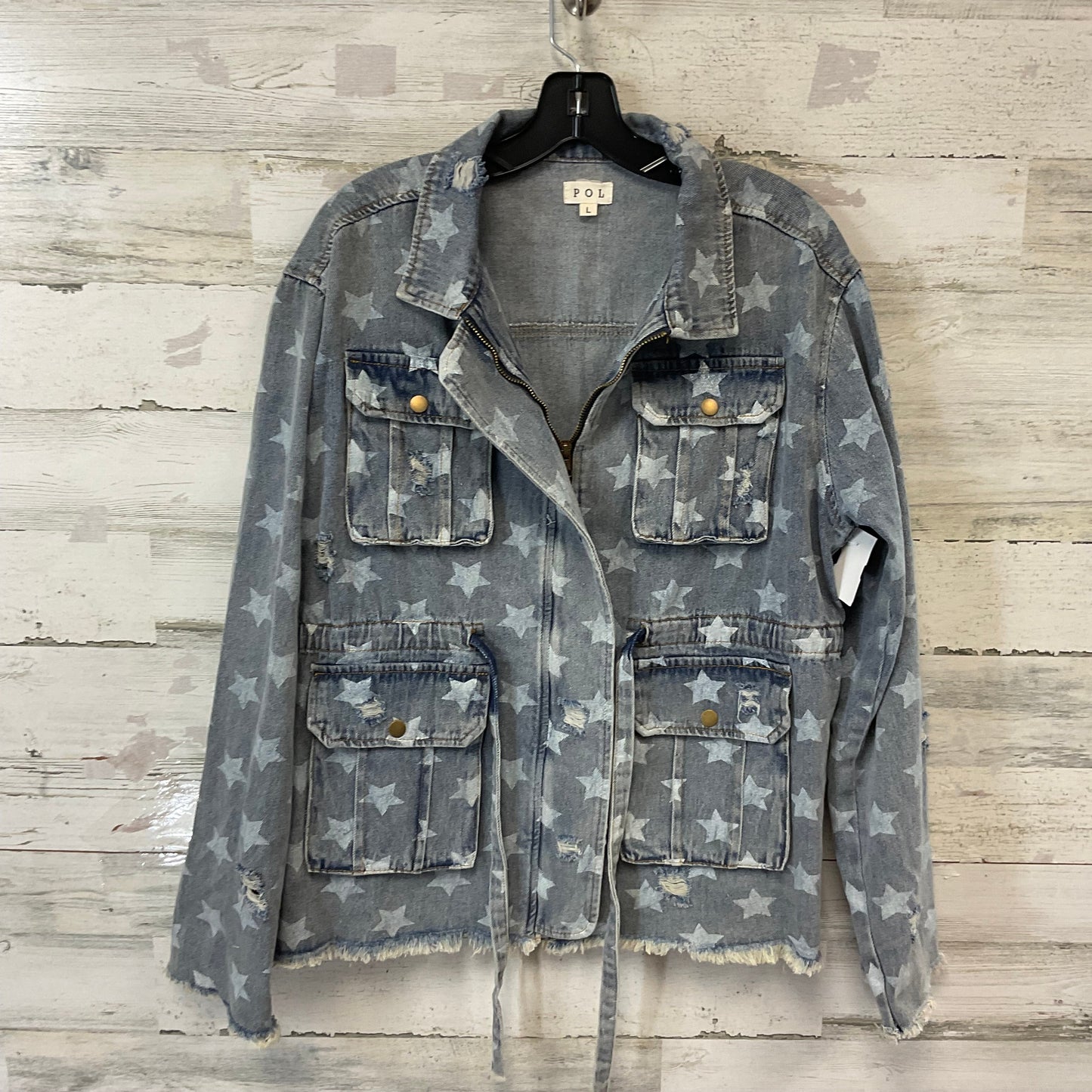 Jacket Denim By Pol In Blue Denim, Size: L