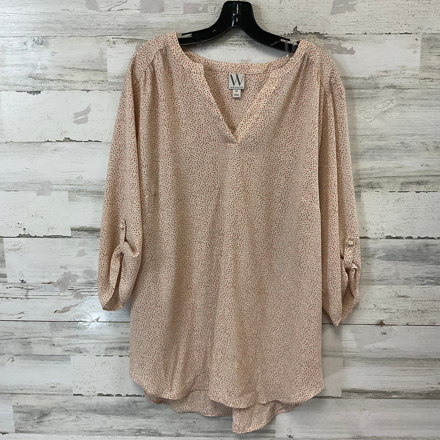 Blouse 3/4 Sleeve By Worthington In Tan, Size: 2x